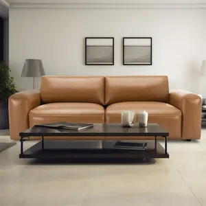 COLAMY 95" Oversized PU Leather Sofa for Living Room, Comfy Sofa Couch with Extra Deep Seats, Wide Arm, Down Filled 3-Seater Modern Sofa for Apartment Lounge-Brown