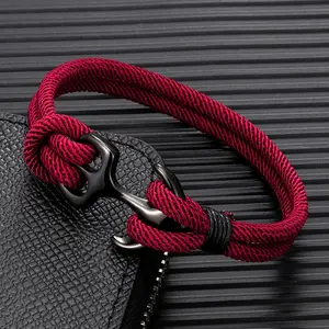 Anchor Bracelets Men Double strand Nautical Survival Rope Paracord Bracelet Women Black Stainless Steel Sport Buckle