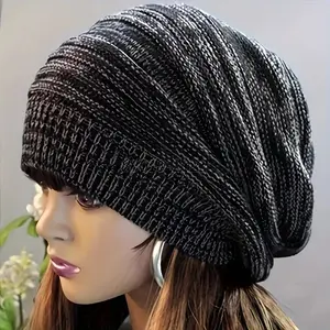 Fashionable black knitted, avant-garde fashion, couple hat, cute and dreamy woven ski hat, loose wool hat, unisex hat, thousand layer pleated hat, warm fluffy hat, hip-hop street dance hat, woven wool hat