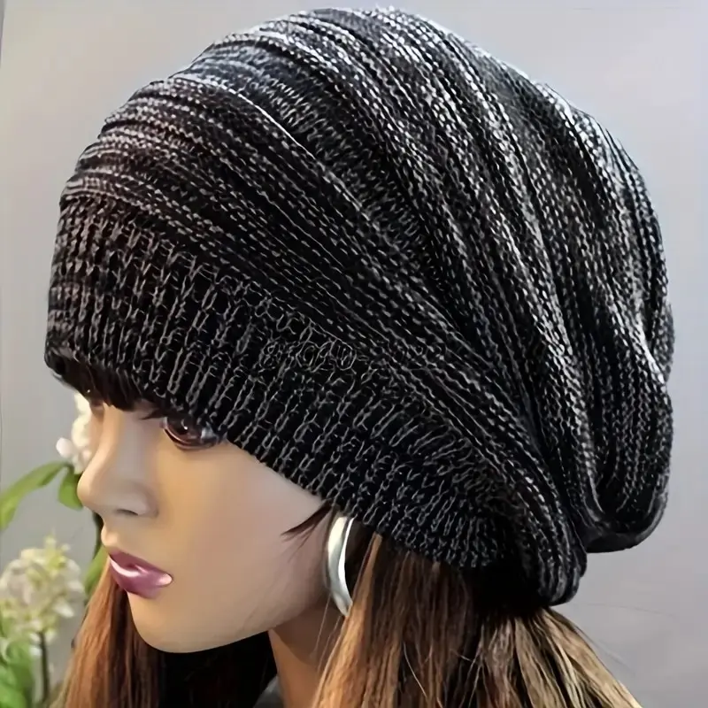 Fashionable black knitted, avant-garde fashion, couple hat, cute and dreamy woven ski hat, loose wool hat, unisex hat, thousand layer pleated hat, warm fluffy hat, hip-hop street dance hat, woven wool hat Men Boho