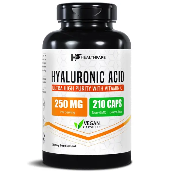 Hyaluronic Acid Joint Support Supplement - 250mg per Capsule, 210-Count Bottle, 25mg Vitamin C, Pure Ingredients, Unflavored Vegan-Vegetarian Formula for Skin & Joints Health