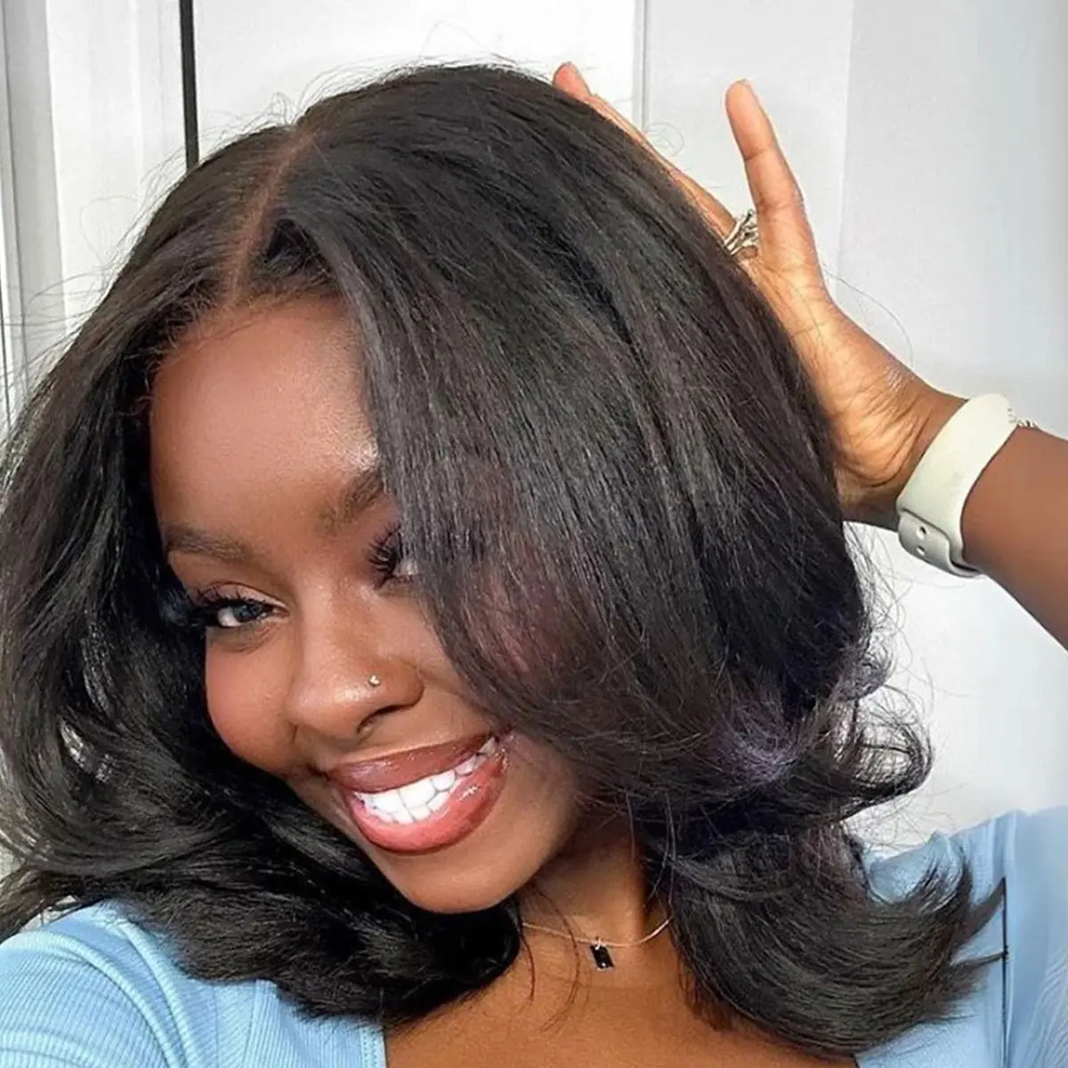 VSHOW Yaki Straight Layered Cut Short Bob Wigs 9x6 T Part HD Lace Glueless Human Hair Wigs With Drawstring Salon Quality Wear Go Wigs