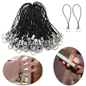 Phone Charms Strap Kit, Cell Phone Split Ring Strap, Keychains String, Lariat Lanyard Loop Charms Pendant Clasp for Cell USB Keychains DIY Jewelry Accessories(Black)