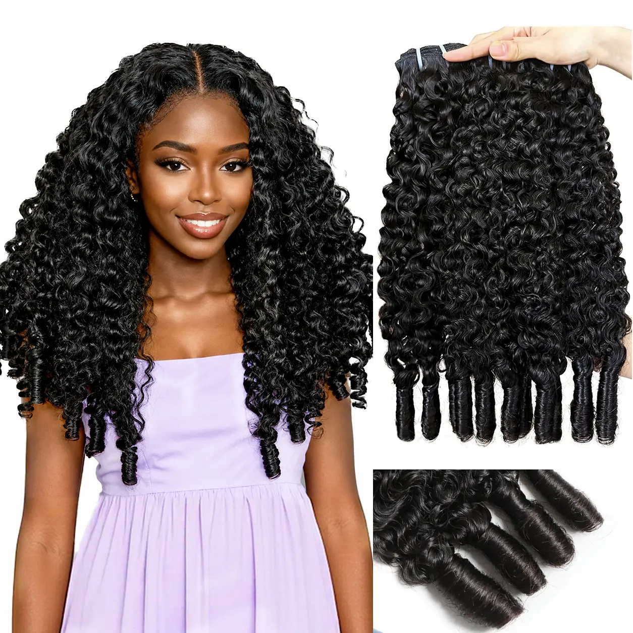 datanala Burmese Curly Bundles, 100% Unprocessed Remy Human Hair, Bouncy Spiral Curls, Natural Black Sew-in Weave Extensions for Black Women, Curly Hair Extensions, Human Hair Bundles