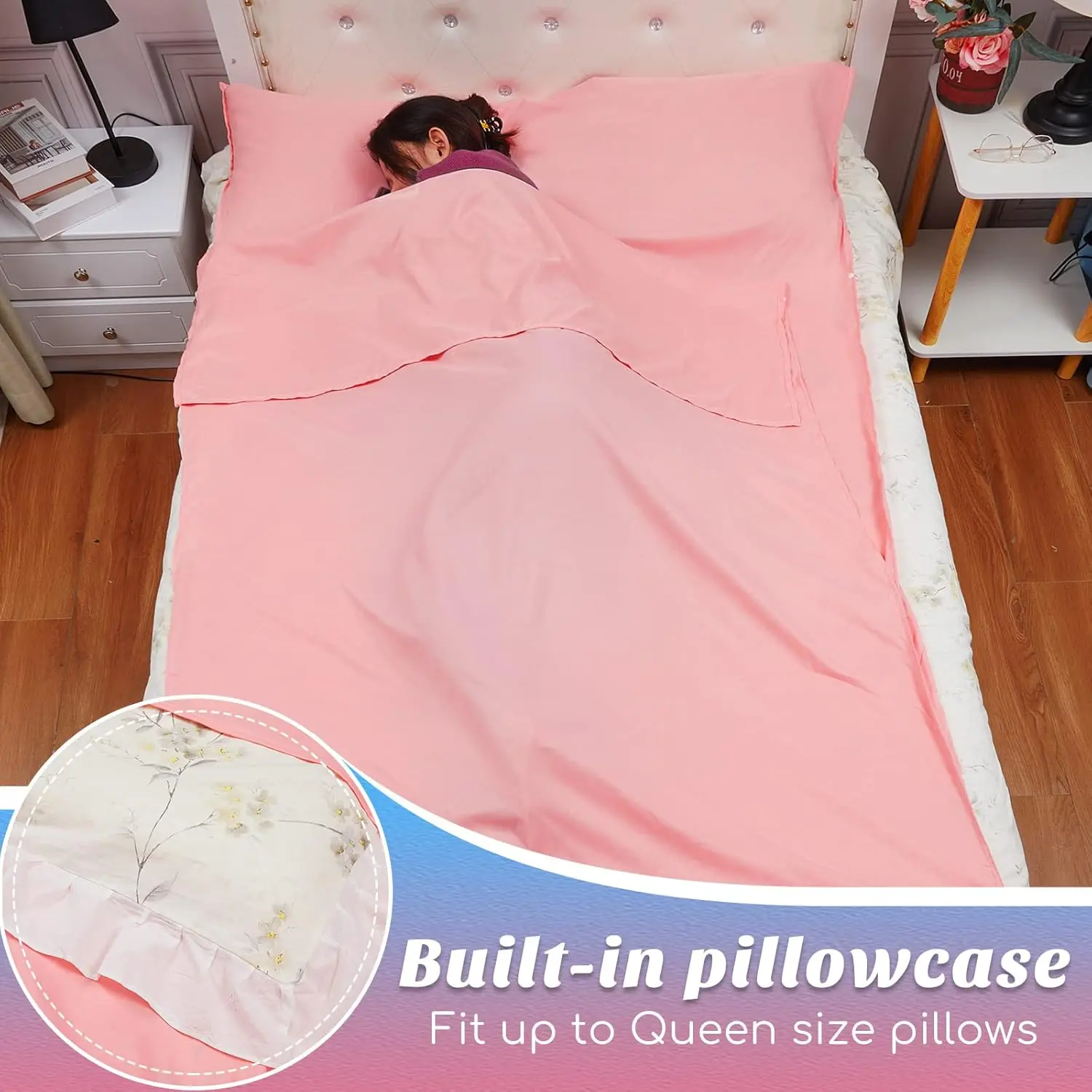 Self Tan Sleep Sack Breathable Self Tanning Sheet Protector for Bed Travel Sleeping Bag Camping and Sheet Liner for Outdoor Travel Hiking(Pink)