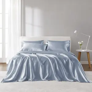 360 Stand Full Size Bed Polyester Satin Luxury Sheet Set, OEKO-TEX Safe, 81x96x0.13 in., Blue, MPE20-1131