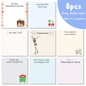 Funny Office Sticky Note, 8 Counts 3x3 Inch Funny Letter Note Pad, Adhesive Sticky Notebook, School Office Home Supplies, Decoration Sticker, Self Adhesive Label, Sticky Labels