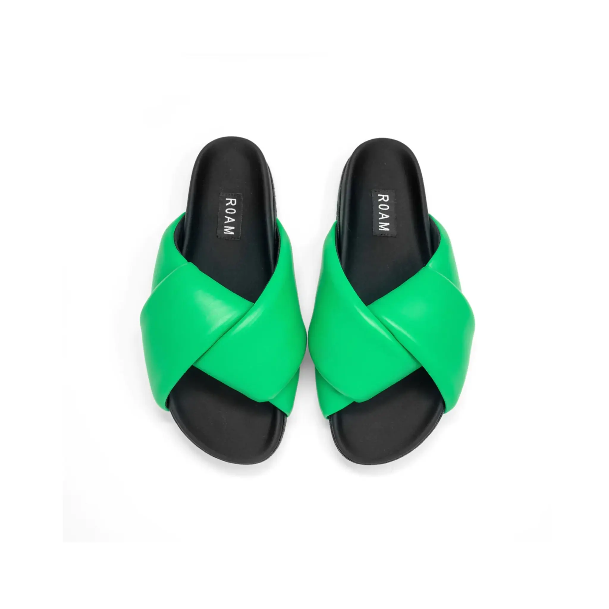 Foldy Puffy Sandals Green Vegan Leather