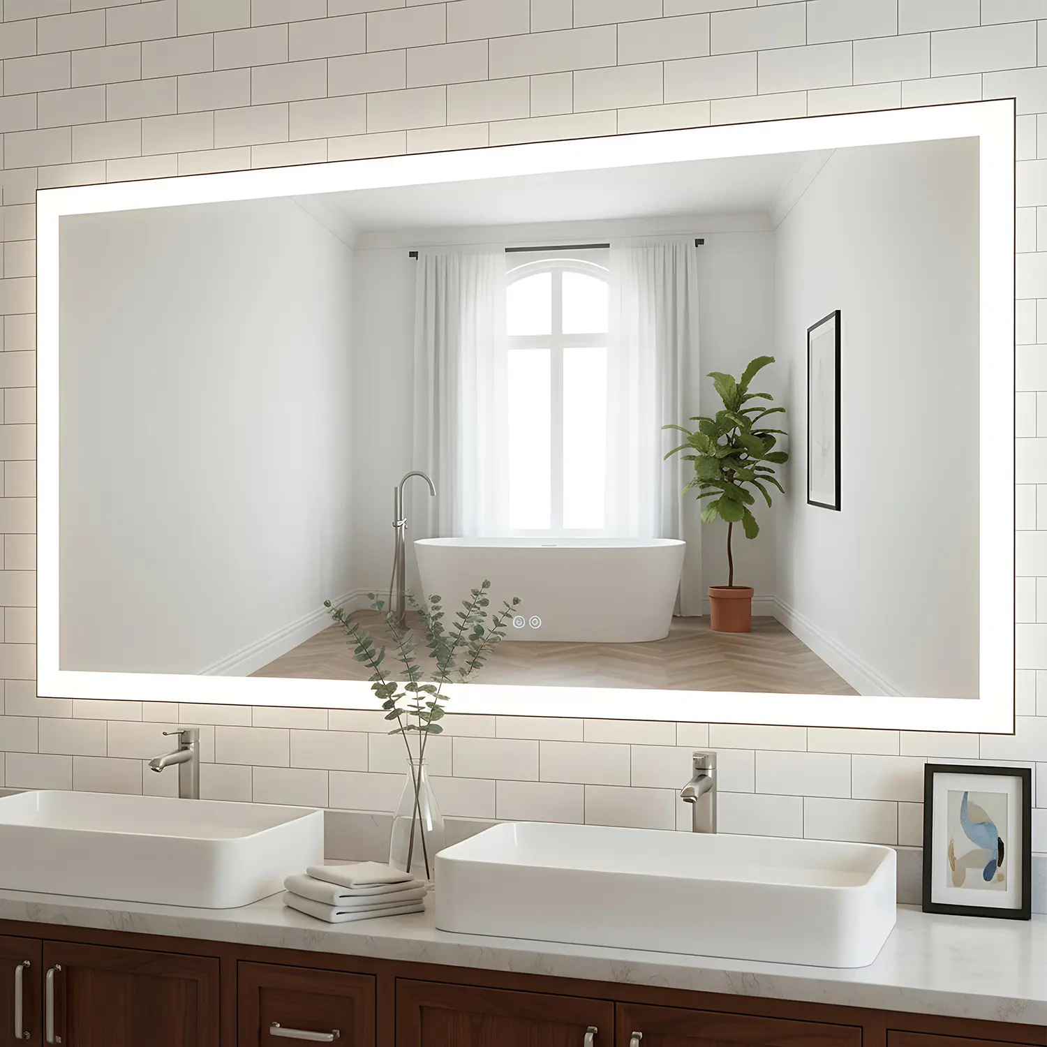 Spaco 48x32 Inch Large Black-Framed LED Lighted Mirror - Modern Rectangular Wall-Mount Bathroom Vanity Mirror, Modern Mirror
