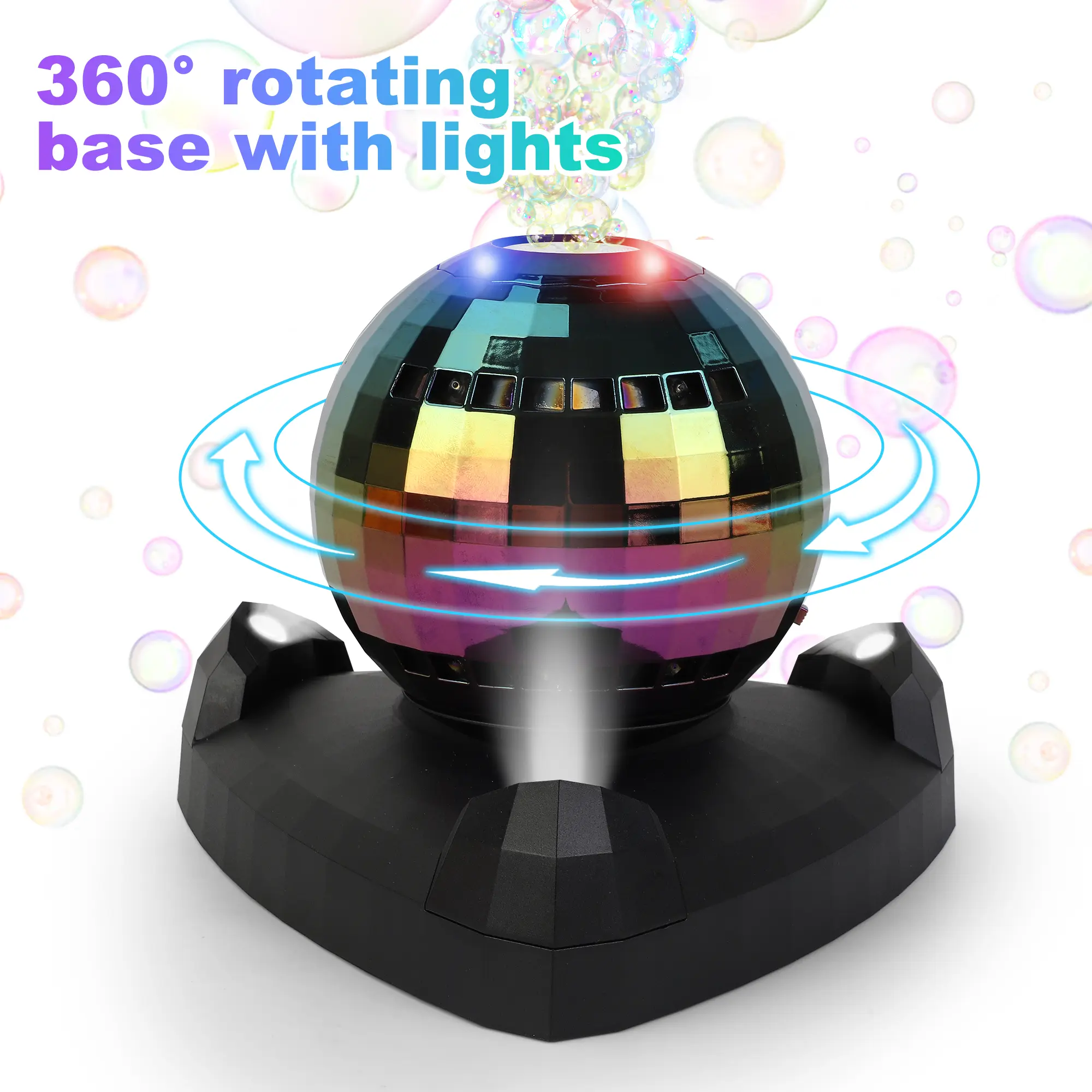 Bubble Machine, Automatic Bubble Blower Maker with 360° Rotating Turntable and LED Lights, Disco Ball Bubble Machine Summer Kids Toys for Weddings Birthdays Party Indoor Outdoor Backyard Camping