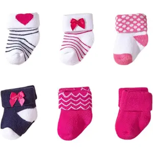 6 Pack Baby Girl Socks Toddler Cotton Terry Turn Cuff Ankle Socks with Bow for Infant/Newborn/Preemie/0-12 Months