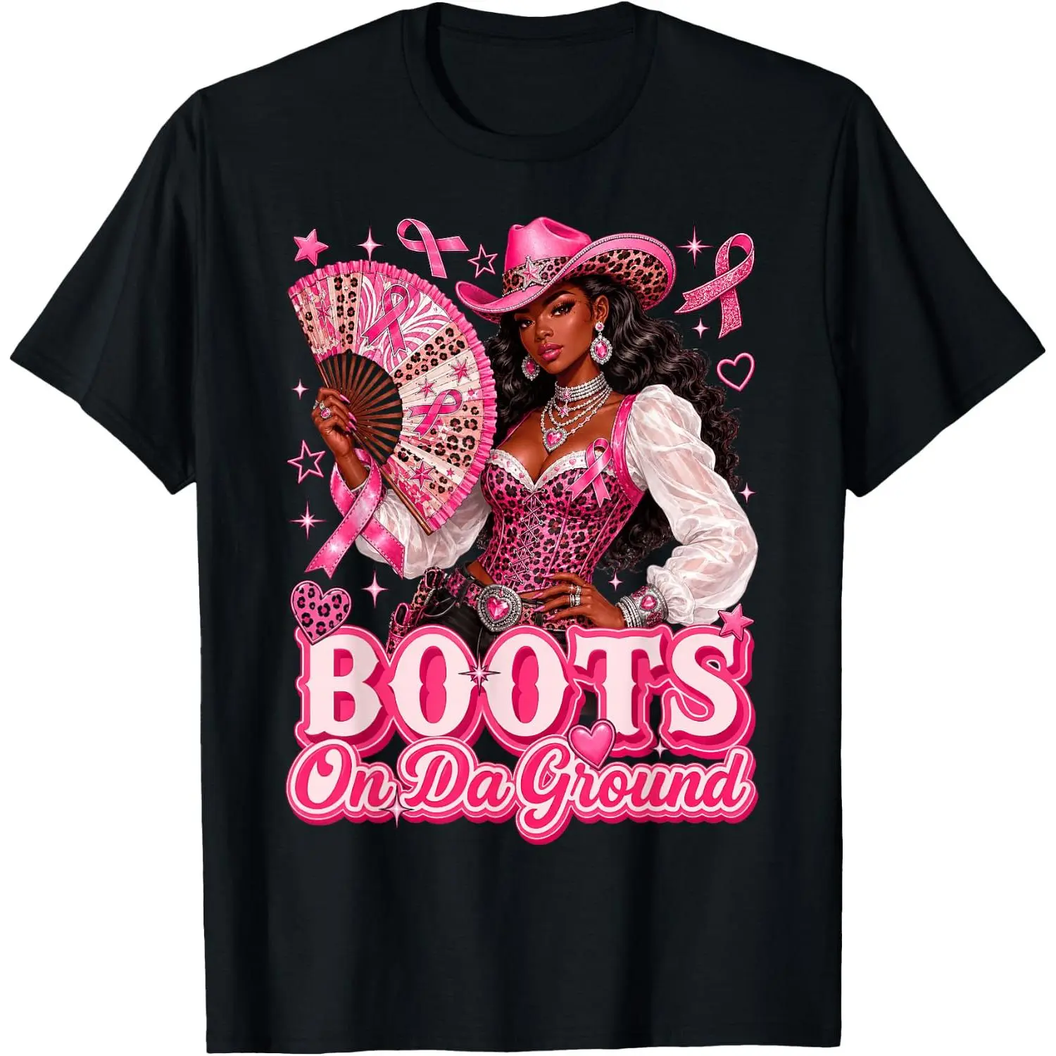 100%cotton Boots On The Ground Howdy Breast Cancer Pink Western Cowgirl T-Shirt