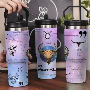 30oz Stainless Steel Insulated Tumbler with Leak-Proof Lid & Portable Handle - Taurus constellation pattern design,Long-Lasting Hot/Cold Insulation,Perfect for Car,Office,Travel and Birthday Gifts, Travel Drinkware,Horse Drink Water Bottles