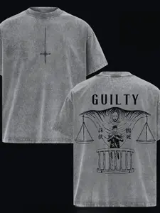 Retro-style Heavyweight Cotton Anime T-shirt, Fatal Judgment Anime Graphic T-shirt, Printed Graphic T-shirt, Washed T-shirt, Casual Streetwear, Y2K Gothic Menswear, Trendy Fashion Apparel, Otaku Daily Wear, Street Style Casual Attire.