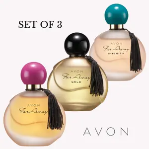 AVON Far Away Original, Gold & Infinity EDP 1.7 fl. oz Set of 3 Perfume Collection with Colorful Caps and Tassels