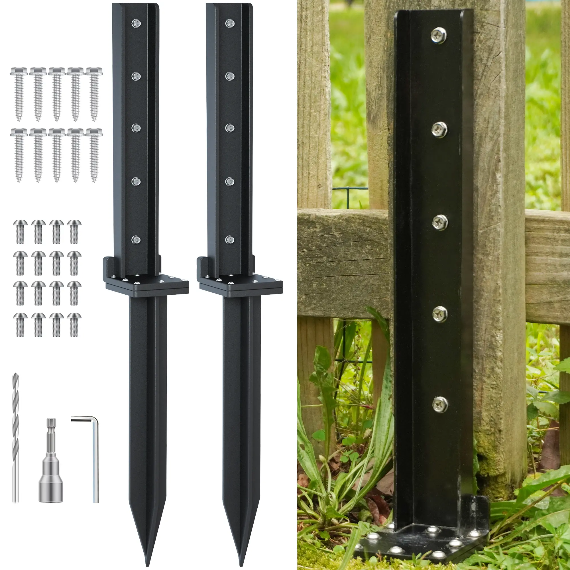 CKLT 2 Pack Fix Broken Fence Post Repair Stainless Steel Anchor Repair Kit for Tilted Broken Wood Fences Post Holders Garden