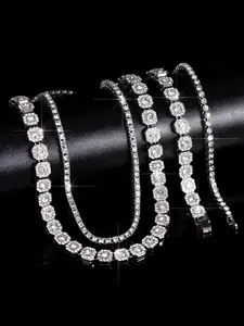 Street Punk Tennis Link Chain Set, Unisex Rhinestone Jewelry, High-Quality Bling Accessories for Daily Wear & Gift Giving