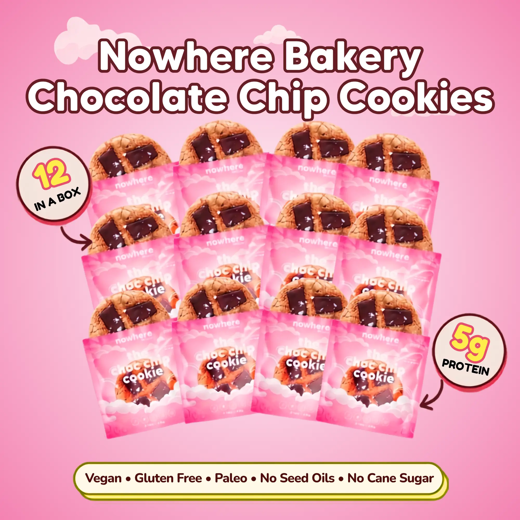 Nowhere Bakery Vegetarian Gluten-Free Cocoa Chocolate Chip Almond Cookies - Organic Sweet Treats, Salt-Infused, Natural, Dairy-Free Cookie Snack, Maple Syrup-Sweetened