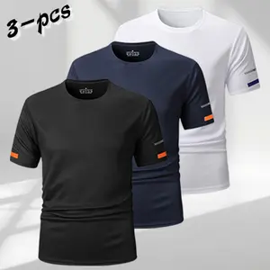 Men's 3-Pack Quick Dry Sporty T-Shirts - Breathable Round Neck Athleisure Fitness Apparel, Gym Training & Everyday Wear Tops
