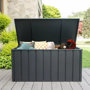 Outdoor Metal Storage Deck Box with Lock & Wheels – Waterproof 100/120/150/200 Gallon Patio Bin for Cushions & Garden Tools Lockable Organizer Durable Solid Plastic Steel Hand
