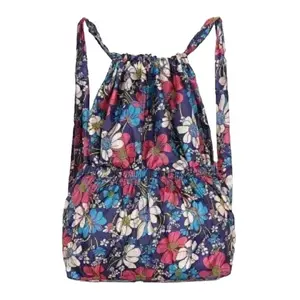 Versatile Nylon Drawstring Backpack Unisex Large Capacity Lightweight for Travel Outdoor Sports Floral Design