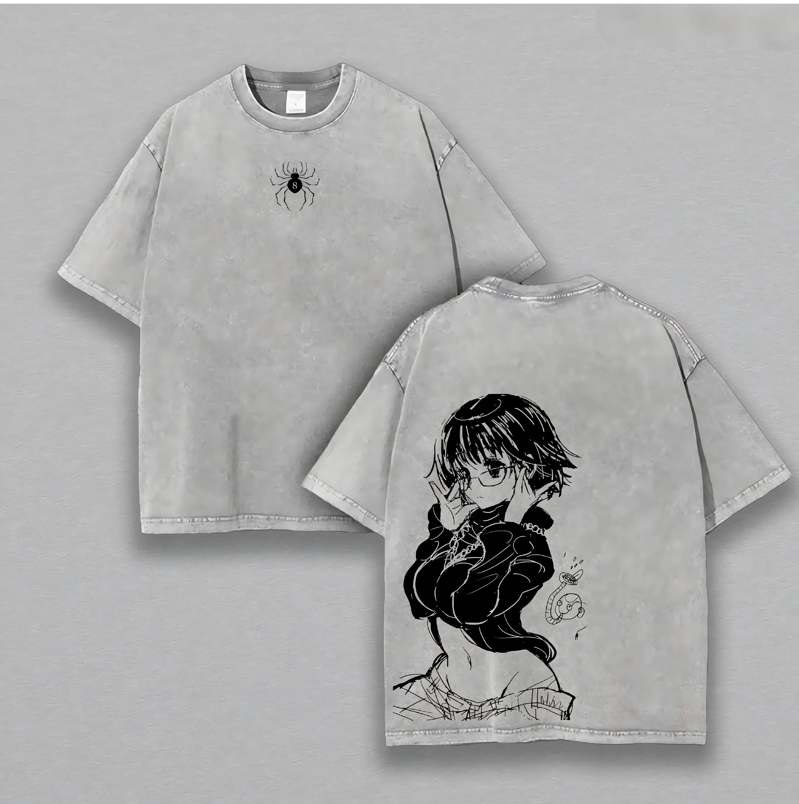 Shizuku Hunter X Hunter Anime Double Printed Vintage Washed Tee Unisex Anime Manga Washed Heavyweight Cotton T-shirt, Gift For Anime Fan, Anime Lover Summer Streetwear Fit Crewneck