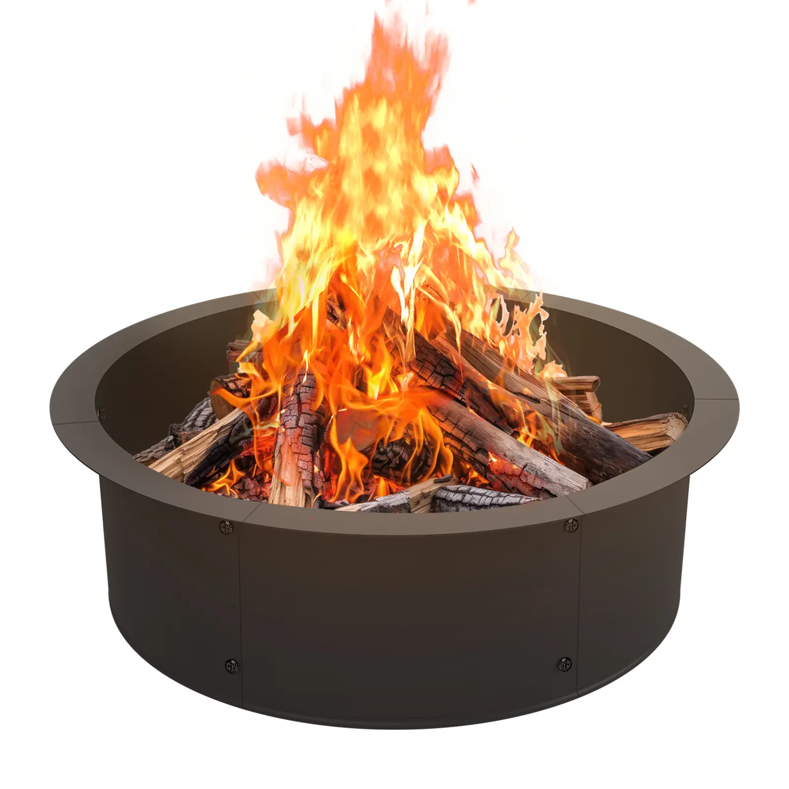 30 Inch Round Outdoor Fire Pit Ring, Fire Ring,fire ring, Heavy Duty Metal Fire Pit Liner, In-Ground & Above Ground Fire Pit Insert, Easy to Assemble, Camping Gear for Garden, Backyard Family Gatherings, Outdoor Fire Bowl