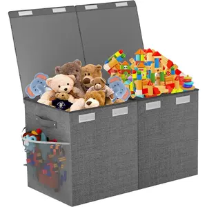 Large Toy Box Chest, Collapsible Sturdy Toy Storage Organizer Boxes Bins Baskets Dinosaur Kids Toy Chest Bin with Lids for Boys Girls Living Room Playroom Bedroom Nursery 25"x14"x16" Gray