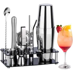 Cocktail Shaker Set Bartender Kit : 15-Piece Bar Tool Set with Acrylic Stand Bars Set with All Practical Bar Accessories, for Drink Mixing, Bar, Home, Lounge & Party,