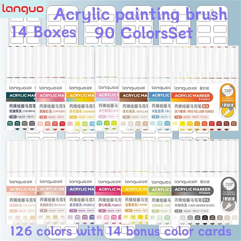 Languo Liquid Acrylic Paint Markers Set, 126 Colors, Soft Tip, Large Capacity, Includes Color Cards, Perfect for Art, Drawing, Painting Supplies & Art Markers Pen