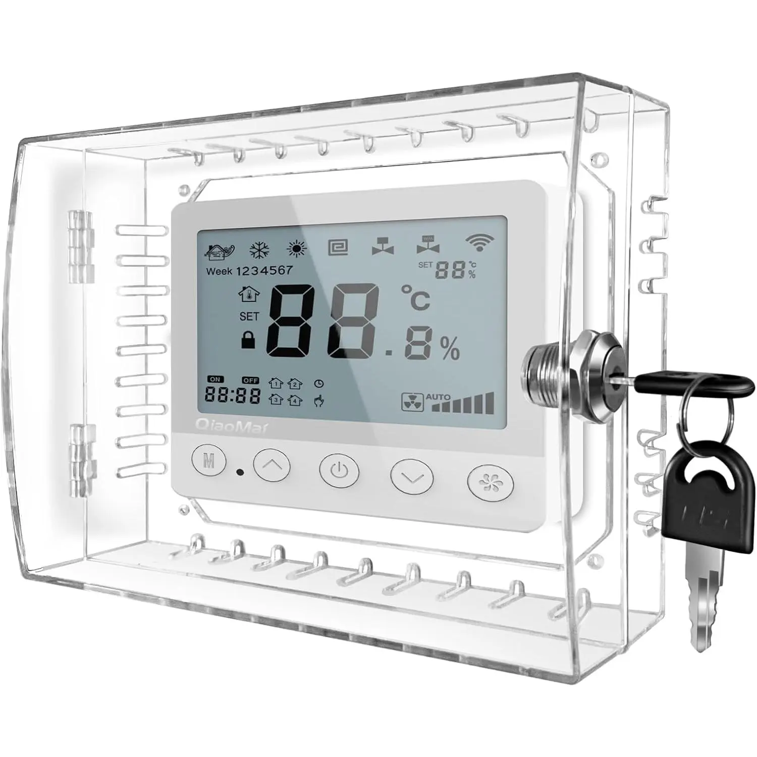 Baby proofing Thermostat Lock Box with Key,Clear Thermostat Cover with Lock for Thermostat on Wall, Thermostat Guard,Universal Thermostat Lock Box Fits Thermostats 4.8" H x 6" W or Smaller
