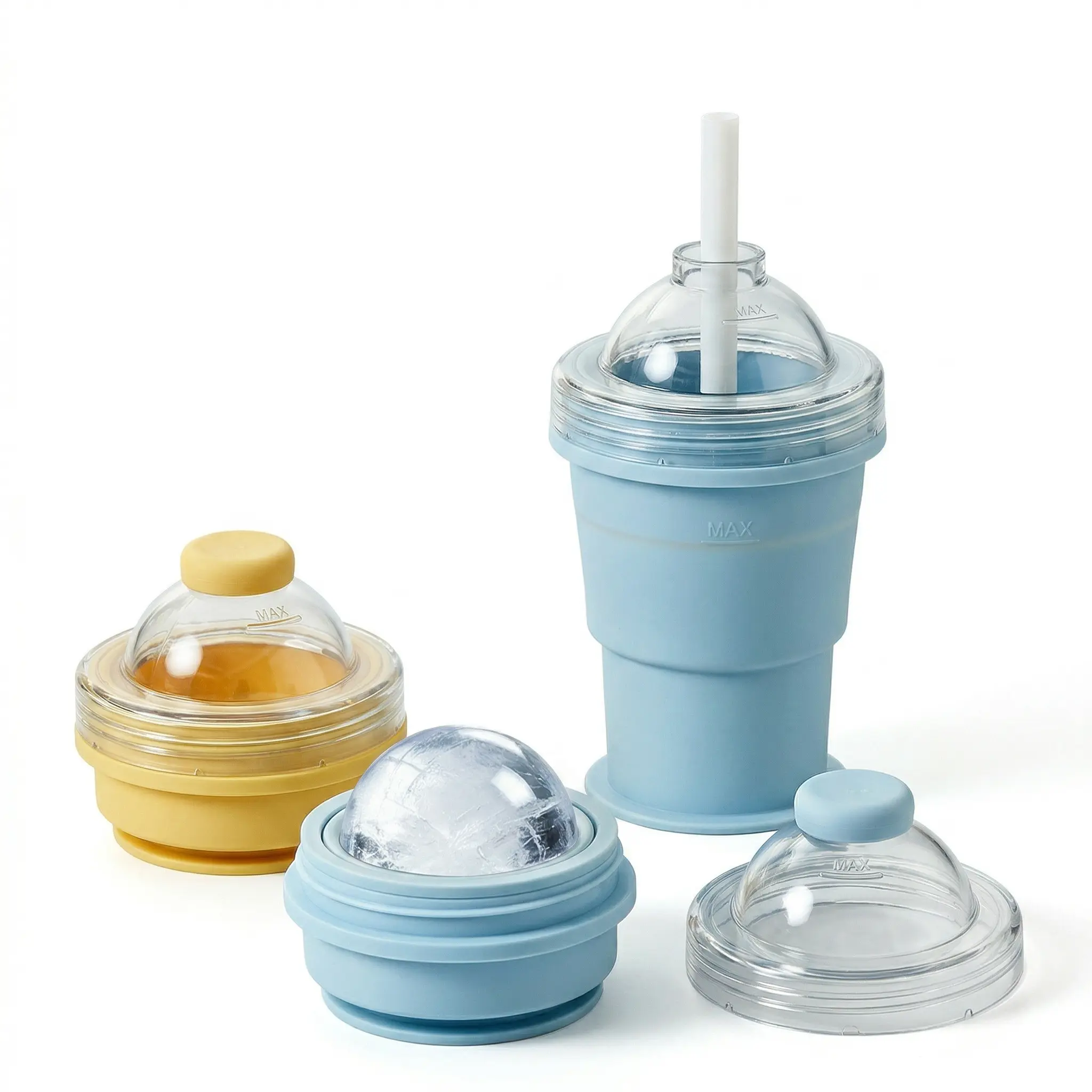 Game-changer! This 2-in-1 foldable ice ball cup molds into a leak-proof portable straw tumbler. Huge 6cm ice balls for iced coffee & smoothies. Viral 2026 summer must-have cold drink gadget. #iceballmaker #foldableicecup