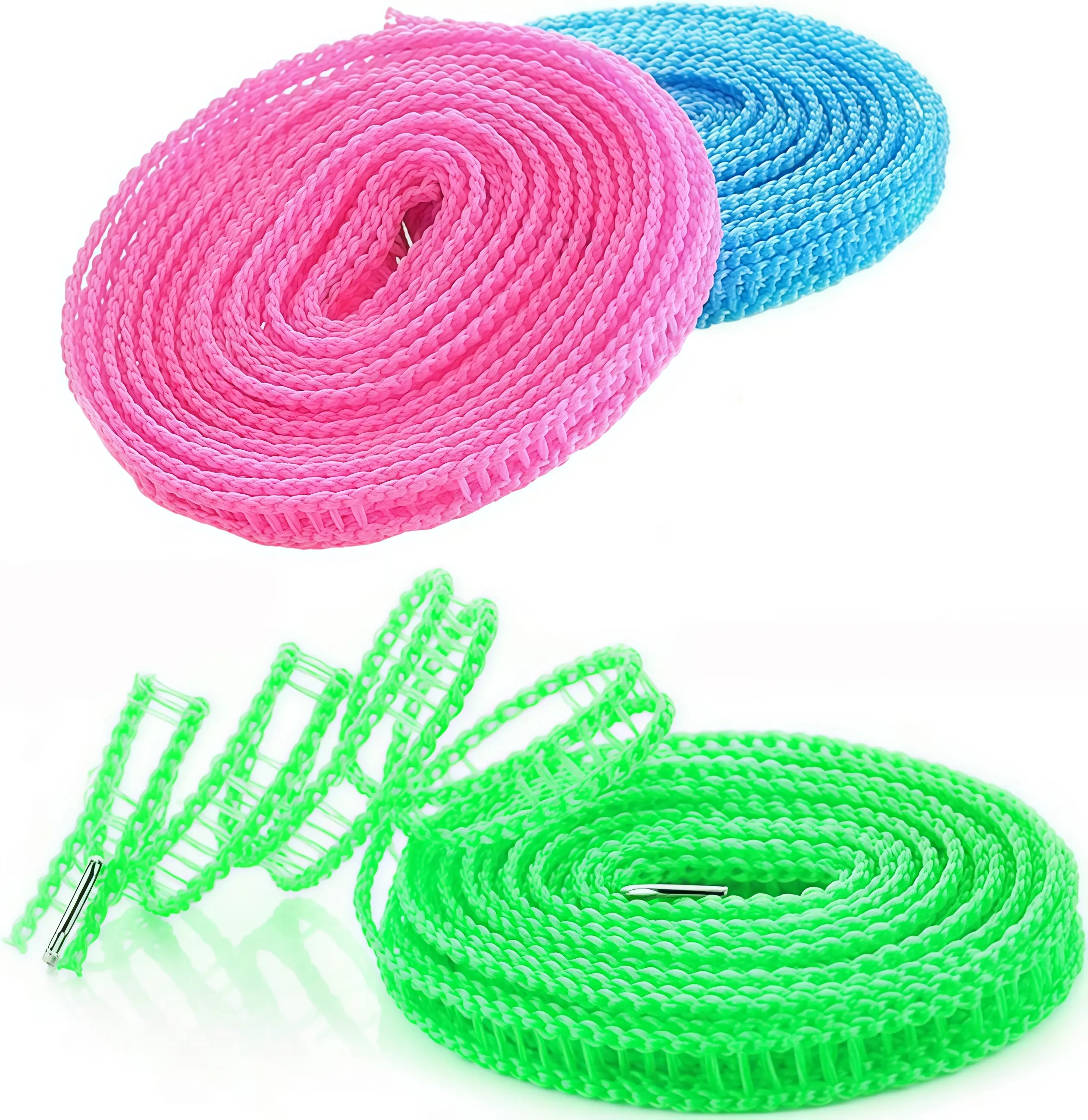 3pcs Sturdy Anti-Slip Clothesline with Hooks, 5m Portable Windproof Laundry Drying Rope, Home Supplies Laundry Tools & Accessories, Supports 20-25kg, Suitable for Outdoor Camping & Home Use