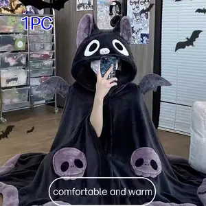 1pc Unisex Wearable Blanket Bat  Hooded Cape, Oversized Bat Sleeve Plush Thick Cloak, One Size Fits All, Perfect Holiday Gift🎁, Soft Warm Blanket