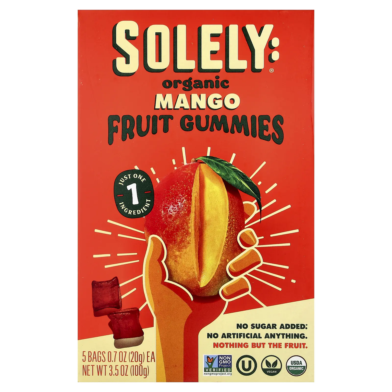 Solely Organic Fruit Gummies, Mango, 5 Bags, 0.7 oz (20 g) Each
