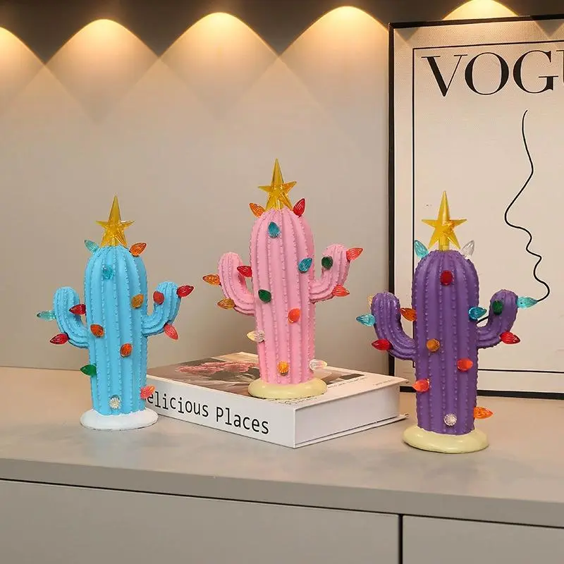 Cactus Shaped Christmas Decoration, 3 Counts/set Battery Powered Cactus Shaped Decoration, Desktop Ornament for Home Living Room Bedroom, Home Decor Ornaments, Cute Ornament