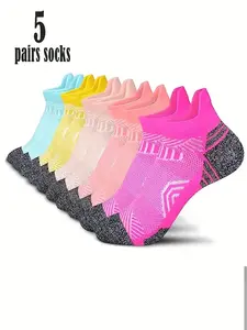 5 Pairs Striped Casual Versatile Sports Socks, Slim-Fitting Comfortable Footwear, All-Season Wear for Daily Use