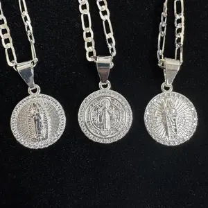 Silver Plated Medal Virgen San Benito San Judas Necklace 750 Italy plated