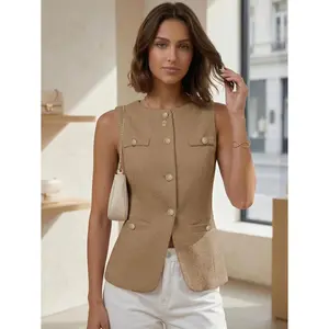 Mina Self 2026 New Summer Collection: Women's Sleeveless Vest Top—A Slim-Fit, Stylish, and Fully Lined Outerwear Piece Featuring Pockets, Suitable for Both Professional and Casual Settings.