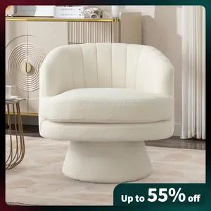 EBELLO Swivel armchair, Modern Nordic style lambskin office chair, Comfortable round armchair, 360-degree swivel barrel chair, Simple style suitable for living room, Bedroom office leisure place, Beige