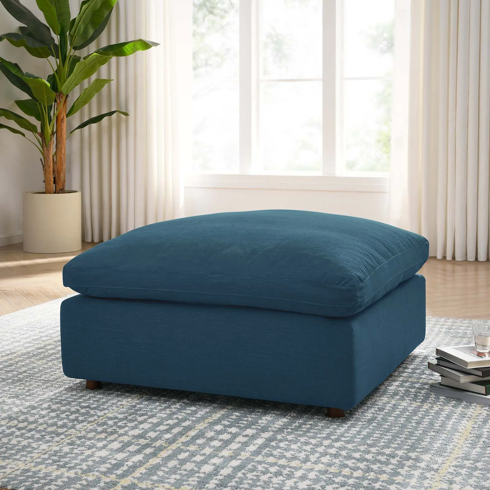 Modway Commix Comfy Down-Filled Overstuffed Ottoman - Home Furniture, Foam-Supported Lounge Indoor Stool & Bench in Azure
