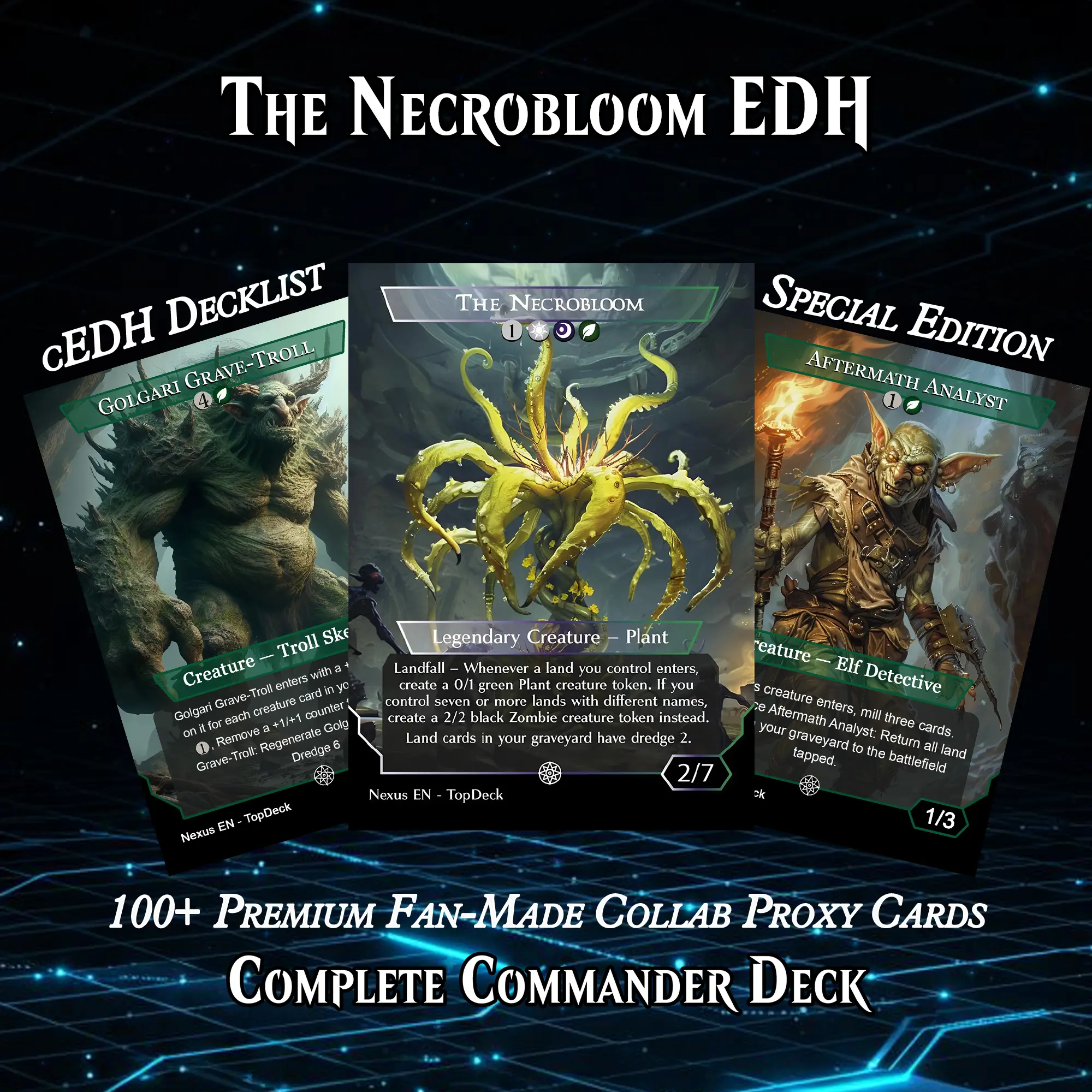 THE NECROBLOOM LANDFALL MTG PROXY COMMANDER DECK – PREMIUM COLLECTOR SET