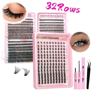 Individual DIY Eyelash Extensions, Natural Eyelash Extensions with Eyelash Bond ,  Curl Eyelashes, Eye Makeup Enhancement Eyelashes, Eyelash Extensions Kit for Women and Girl
