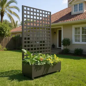 Garvee and Garvee Metal Elevated Planter Boxes with Trellis and Wheels, Galvanized Raised Garden Beds for Climbing Plants, Vines, Vegetables, and Flowers, Featuring Drainage Design and Mobility, 72"x47" Black