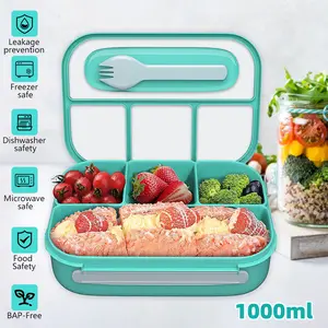 3-in-1 Kids' Bento Lunch Box - 1000ml Leakproof 4-Compartment Meal Box with Spoon, Perfect for School, Work, and Travel, BPA-Free, Available in Three Colors