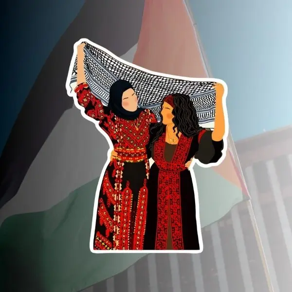 Palestinian Women Keffiyeh Sticker, Traditional Thobe Dress Decal, Cultural Heritage Art Vinyl Sticker, Middle East Aesthetic Waterproof Sticker