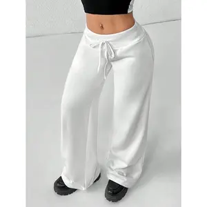 Women’s Plain Knitted Low-Rise Wide-Leg Sweatpants for Petite Sizes Comfortable and Casual