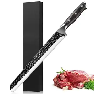 12 In Japanese Style Damascus Edge Brisket Slicing Knife, Multifunction Full Tang Wood Handle Meat Carving Knife, Long Slicer for Roast Beef, Ideal Gift for Kitchenware Enthusiasts
