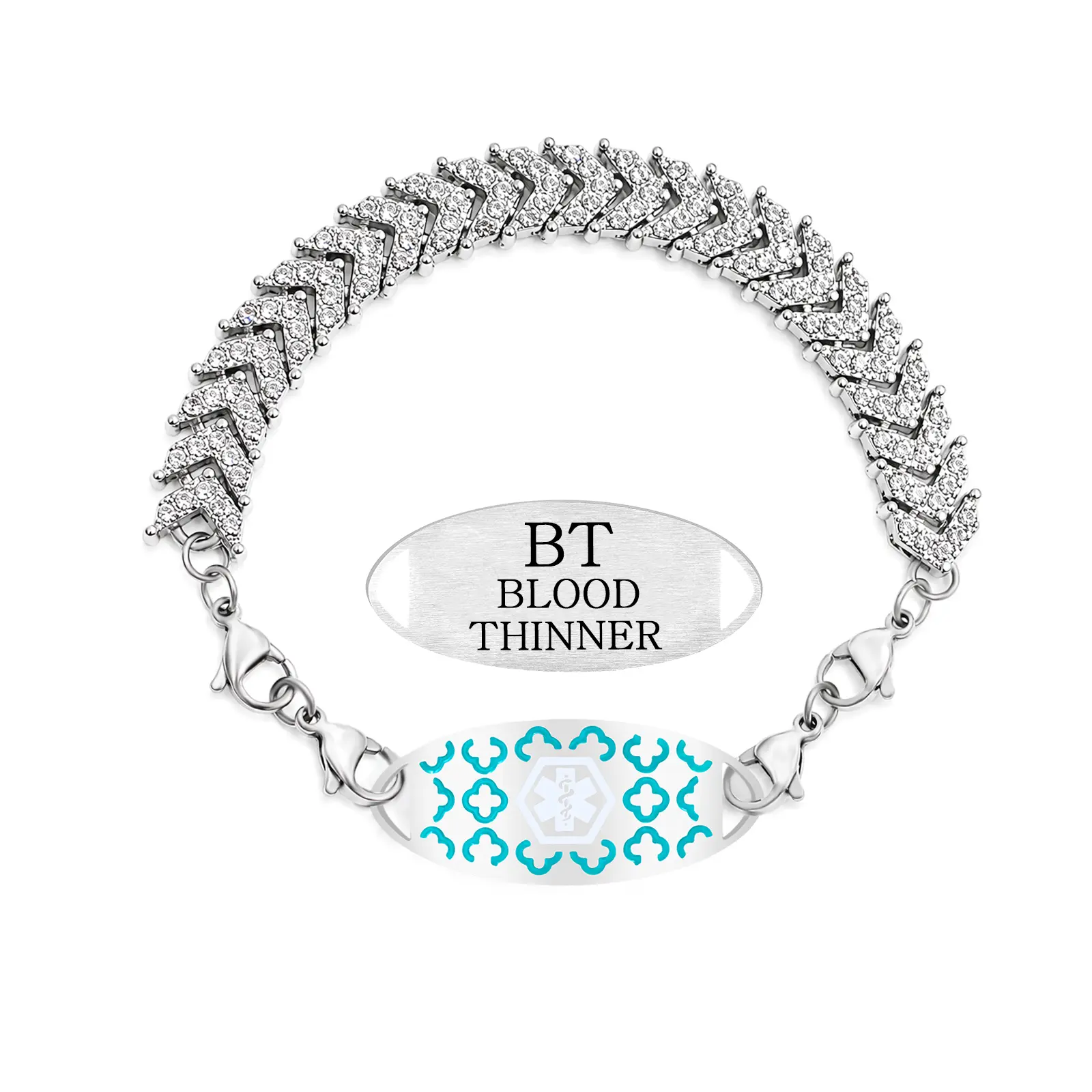 Medical Alert Tennis Bracelet for Women, Stainless Steel Emergency ID Bracelet, Adjustable Rhinestone Chain ID Jewelry for Allergies Diabetes Safety