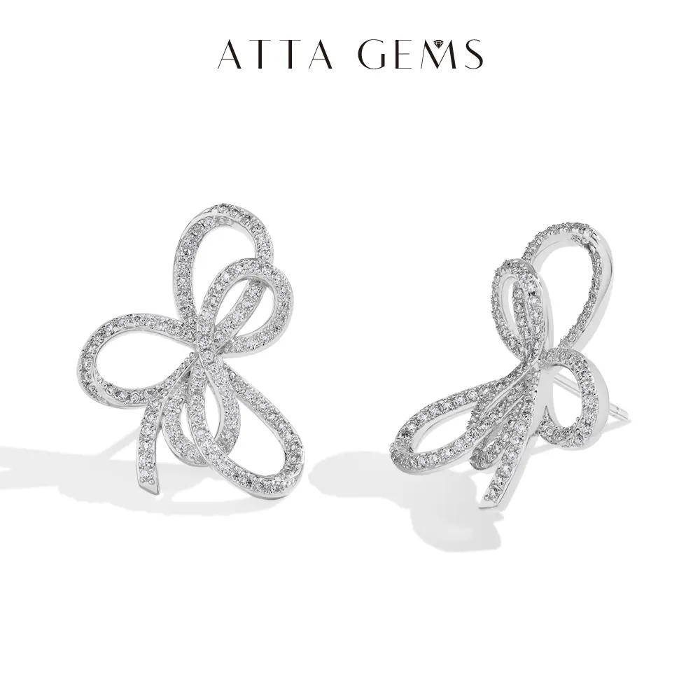 Women's D Color Butterfly-Shaped Synthetic Moissanite Stud Earrings, Fine Artificial Gemstone Jewelry, Ideal for Daily Wear & Birthday Gifting, E040 Summerwins,summerwins